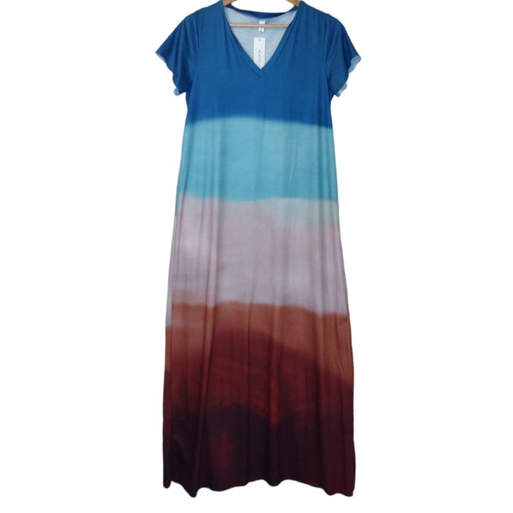 Cotton Knit Ombre Tye dye Knit Tee shirt Dress by Order Plus Size Large